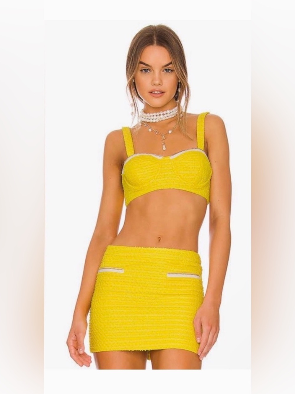 NWOT yellow tweed mini skirt set. ☀️